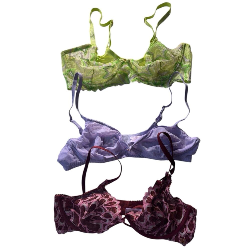 New Lot of 3 34B Underwire Savage X Fenty Bras Lace Y2K Pastel Spring Lime Green